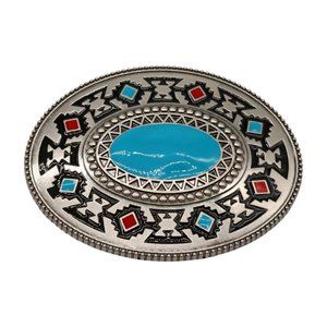 New Men Women Silver Metal Southwester Fashion Belt Buckle Ethnic Oval Turquoise